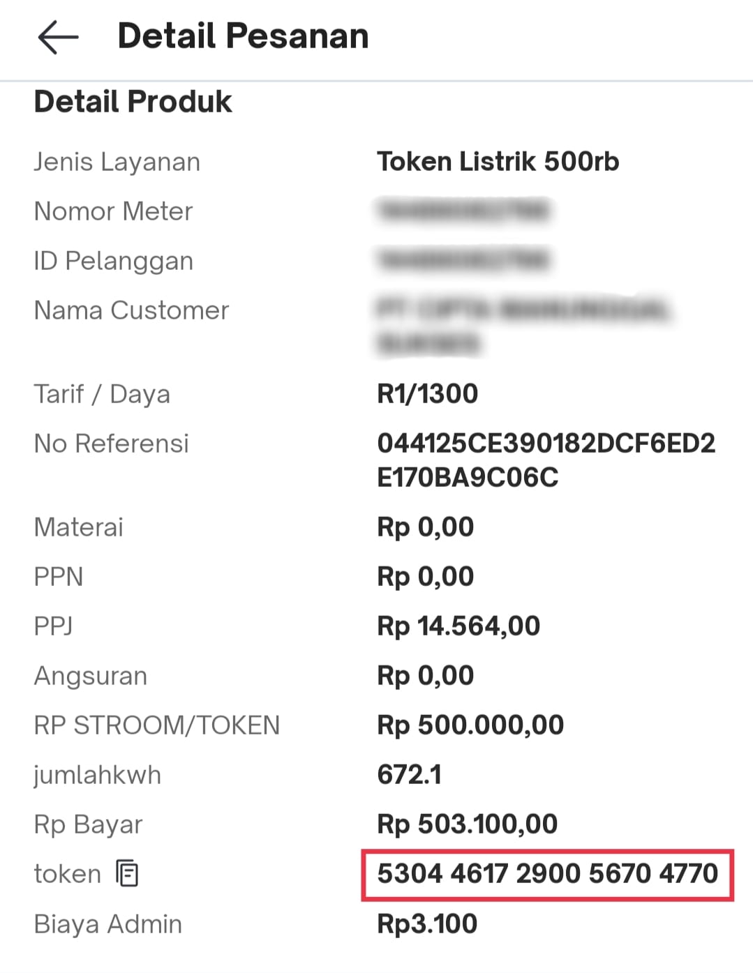 nomor token listrik